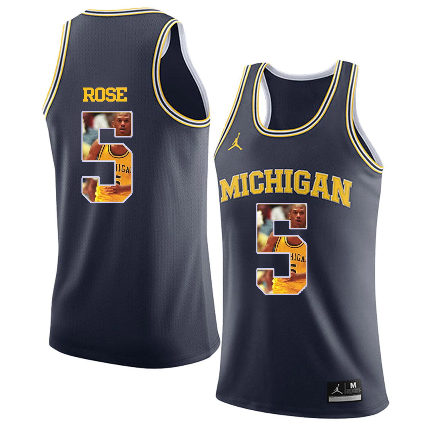 Men Jordan University of Michigan Basketball Navy #5 Rose Fashion Edition Customized NCAA Jerseys->customized ncaa jersey->Custom Jersey